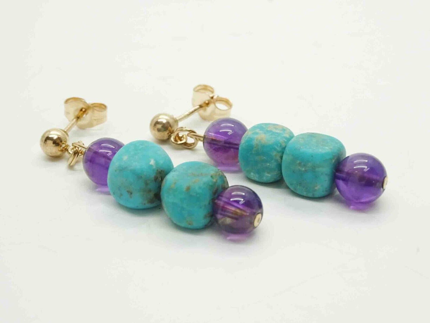 Amethyst & Turquoise Dangle Drop Earrings 14k Gold Filled