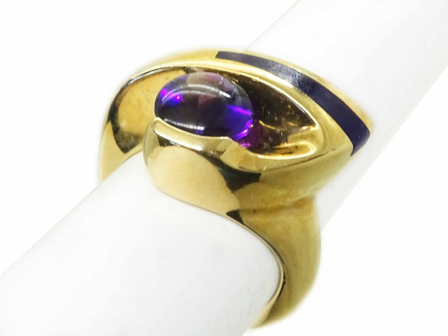 Natural Amethyst & Sugilite Inlay Euro Shank Ring 14k Gold Size 6.5