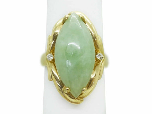 Estate 7.49ct Marquise Jade Cabochon Ring 14k Gold Size 6