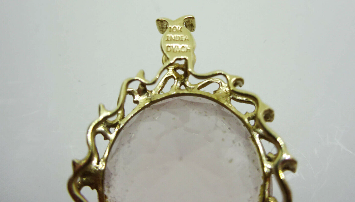 25ctw Rose Quartz Signed Filigree Pendant 10k Yellow Gold