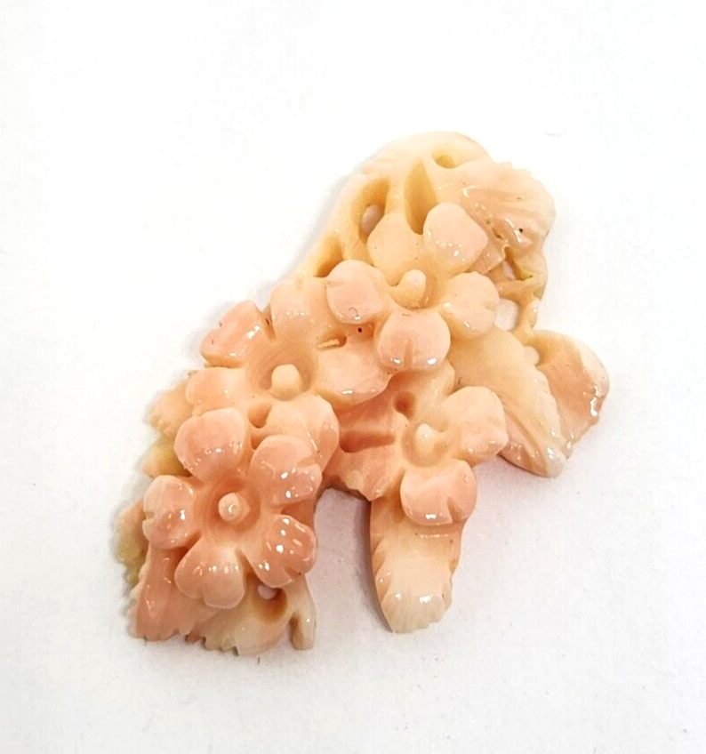 Carved Floral Angel Skin Coral Charm 1.25" Long