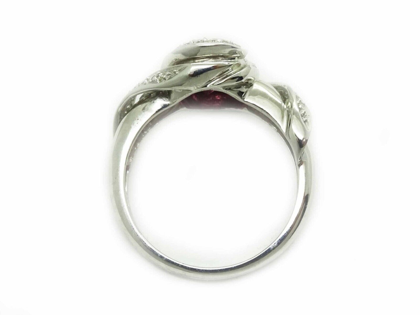 Natural Rubellite Tourmaline & Diamond Ring 14k White Gold Size 9