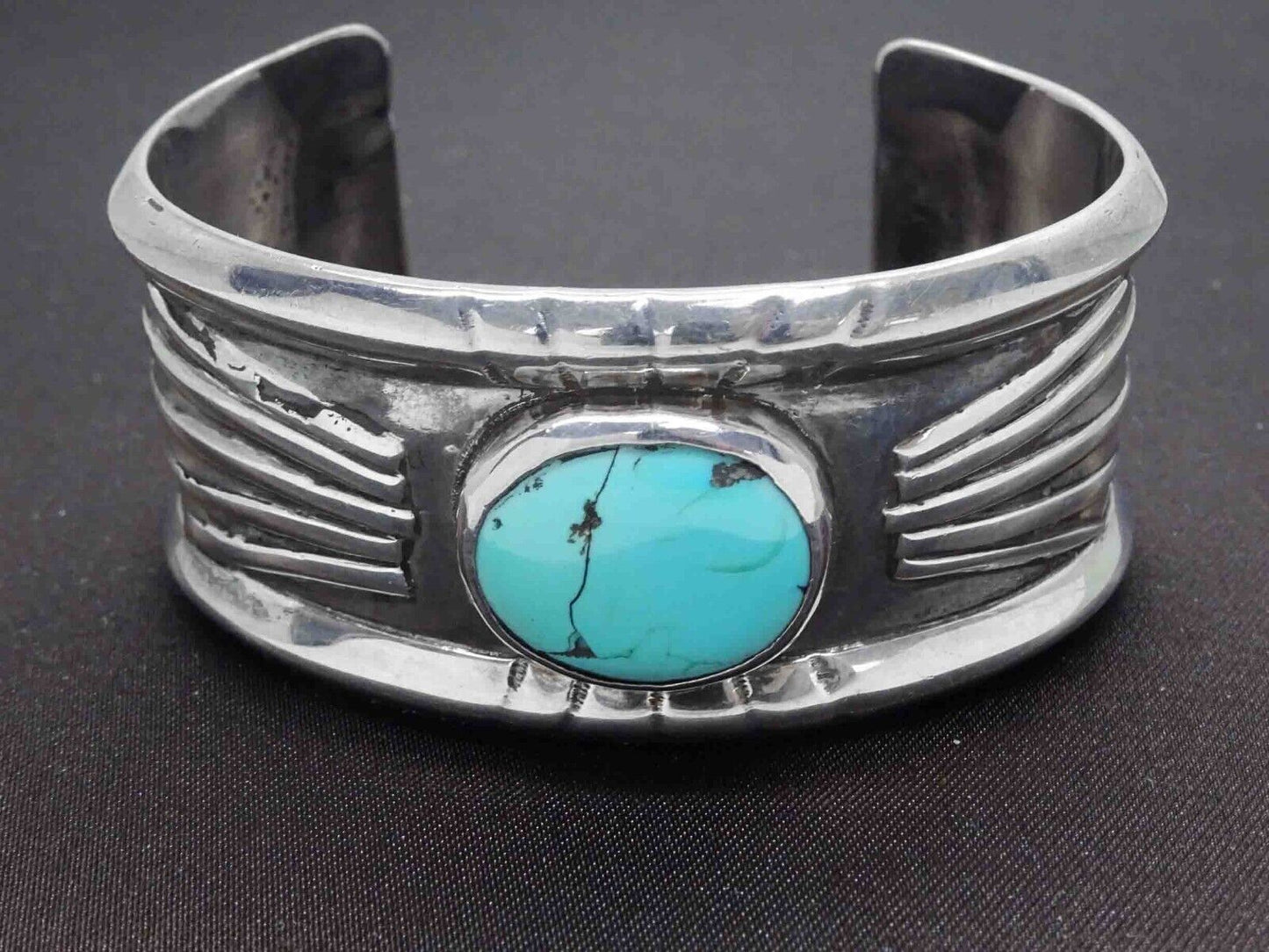 Ed Lovato Native American Kewa Pueblo Turquoise Sterling Silver Cuff Bracelet