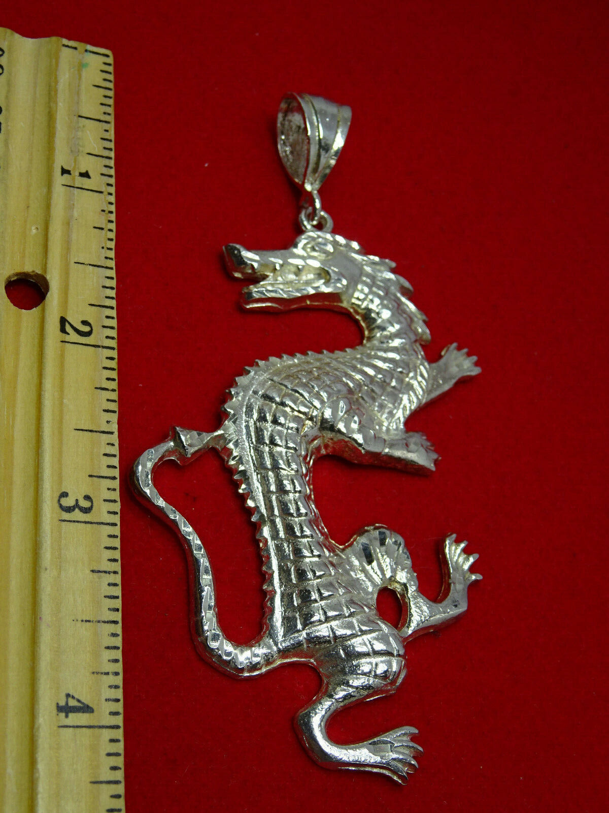 Large Dia-Cut Dragon Statement Pendant 925 Sterling Silver 37 Grams