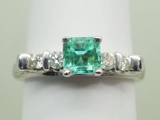 0.66ct tw Square Natural Emerald & Diamond Ring 18k White Gold Size 4.75