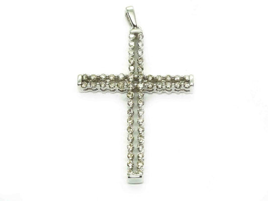 1.08ct tw Natural Diamond Openwork Cross Pendant KPJ 10k White Gold 3.6 Grams