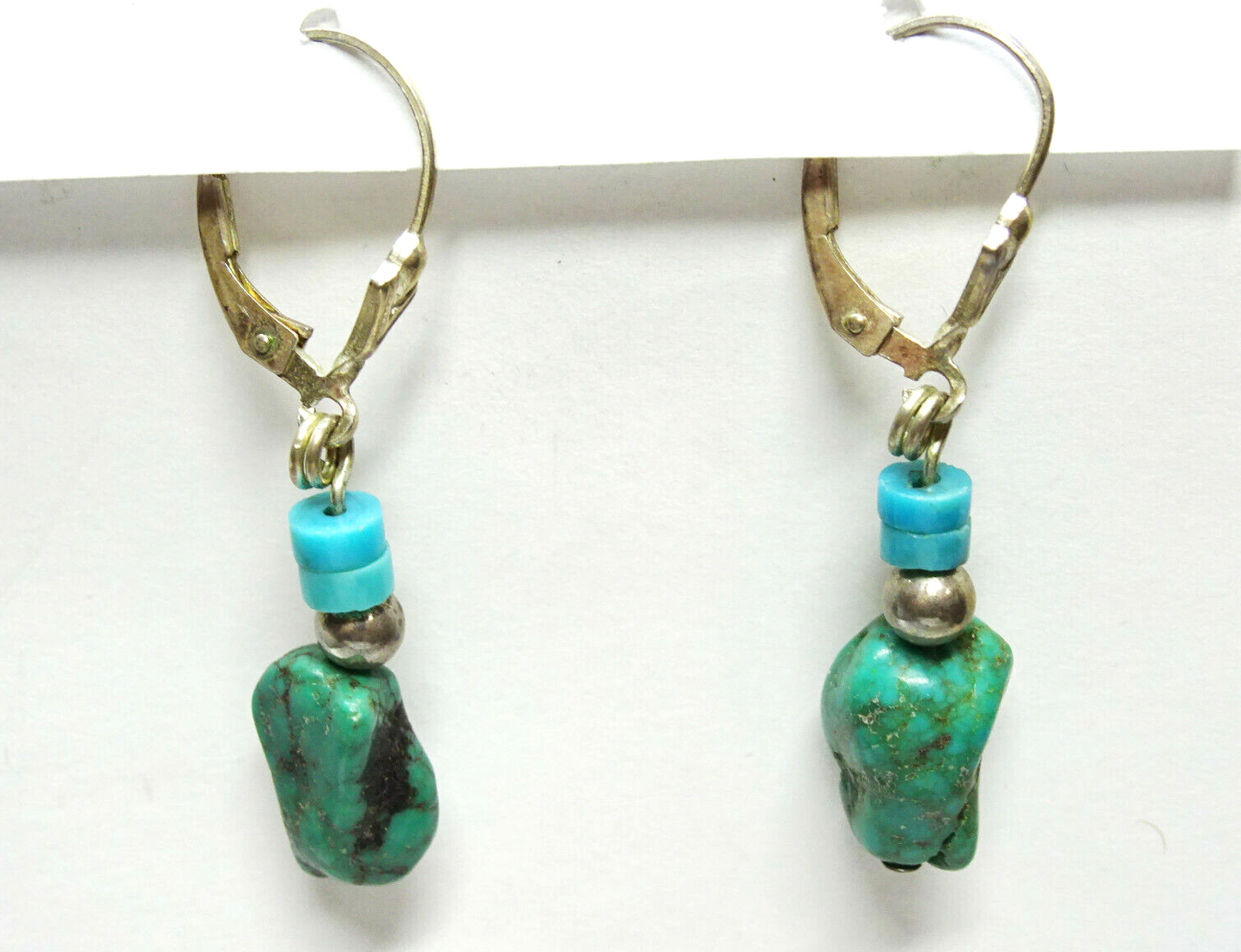 Vintage Turquoise Nugget Native American Sterling Silver Dangle Earrings