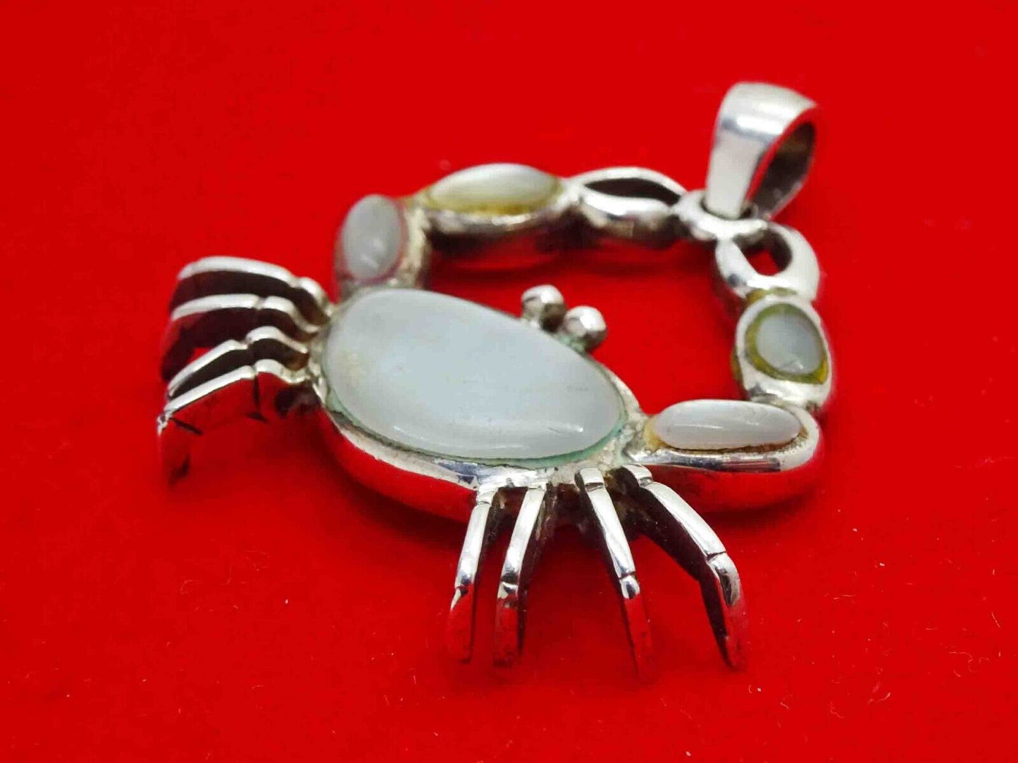 Mother of Pearl Inlay Crab Pendant Sterling Silver Cancer Zodiac Beach