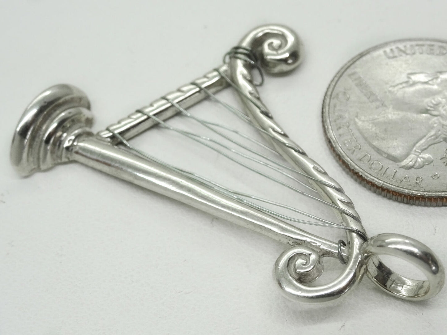 Harp with Wire Strings Pendant Sterling Silver