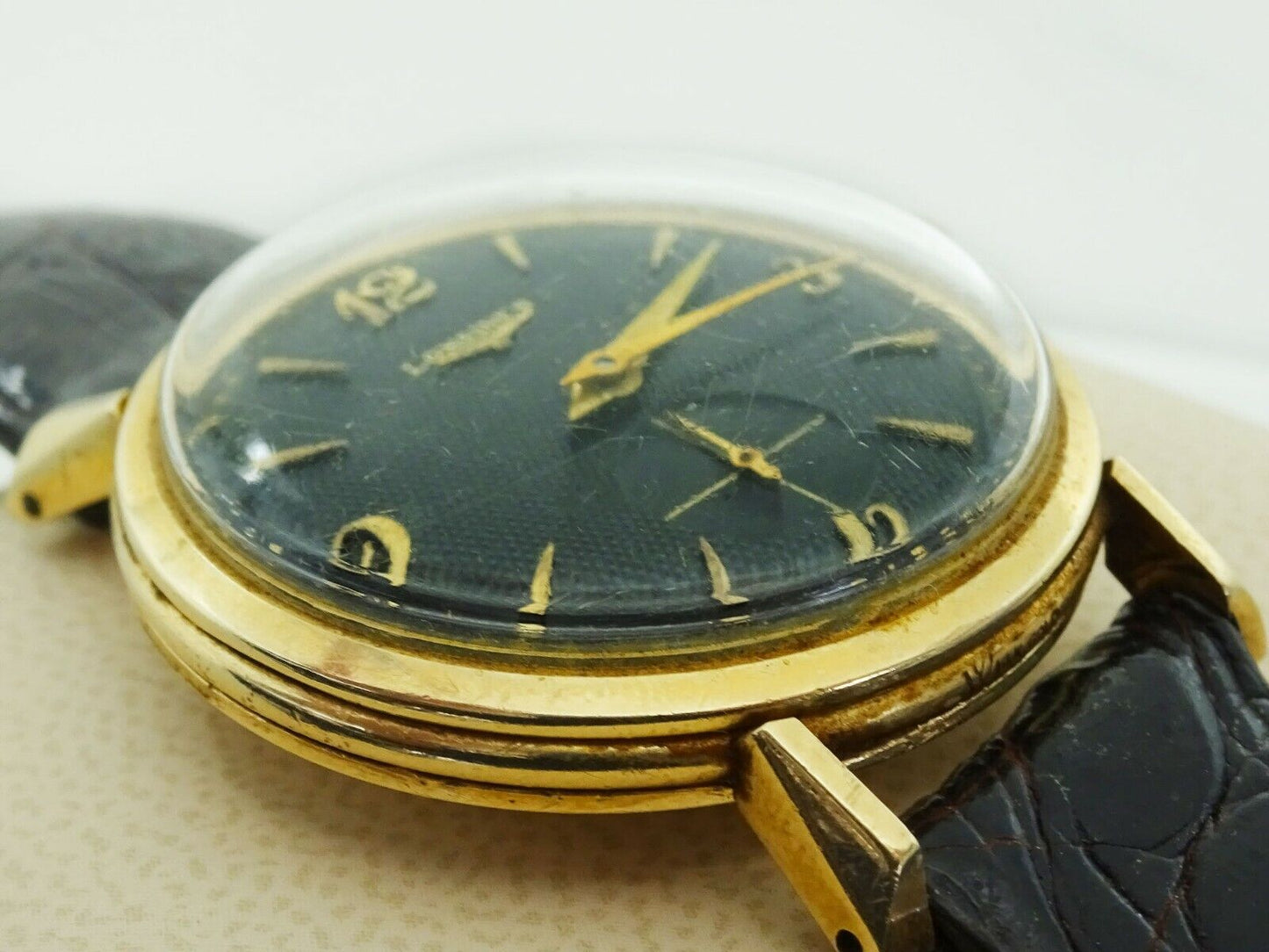 Vintage 1960s Men's Longines 14k Gold Watch Leather Strap