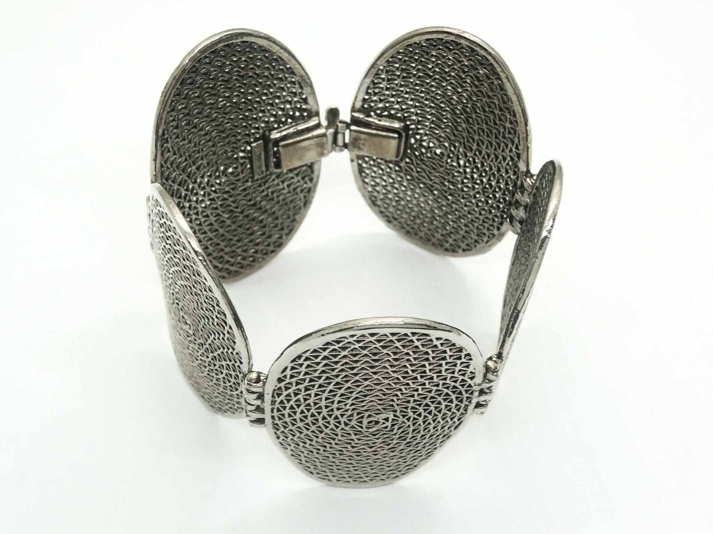 Huge Vendome Designer Basketweave Pattern Bracelet & Earrings Set Silver Tone