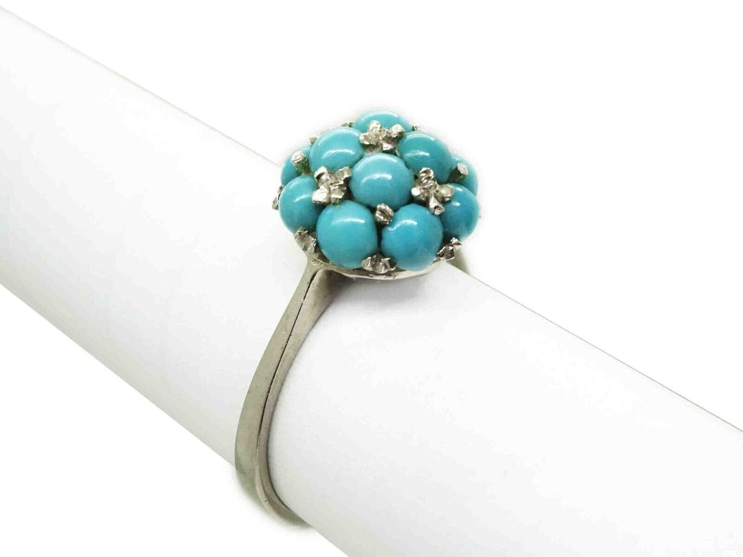 Persian Robin's Egg Blue Turquoise Cluster Pave Set Ring 18k White Gold Sz 7.25