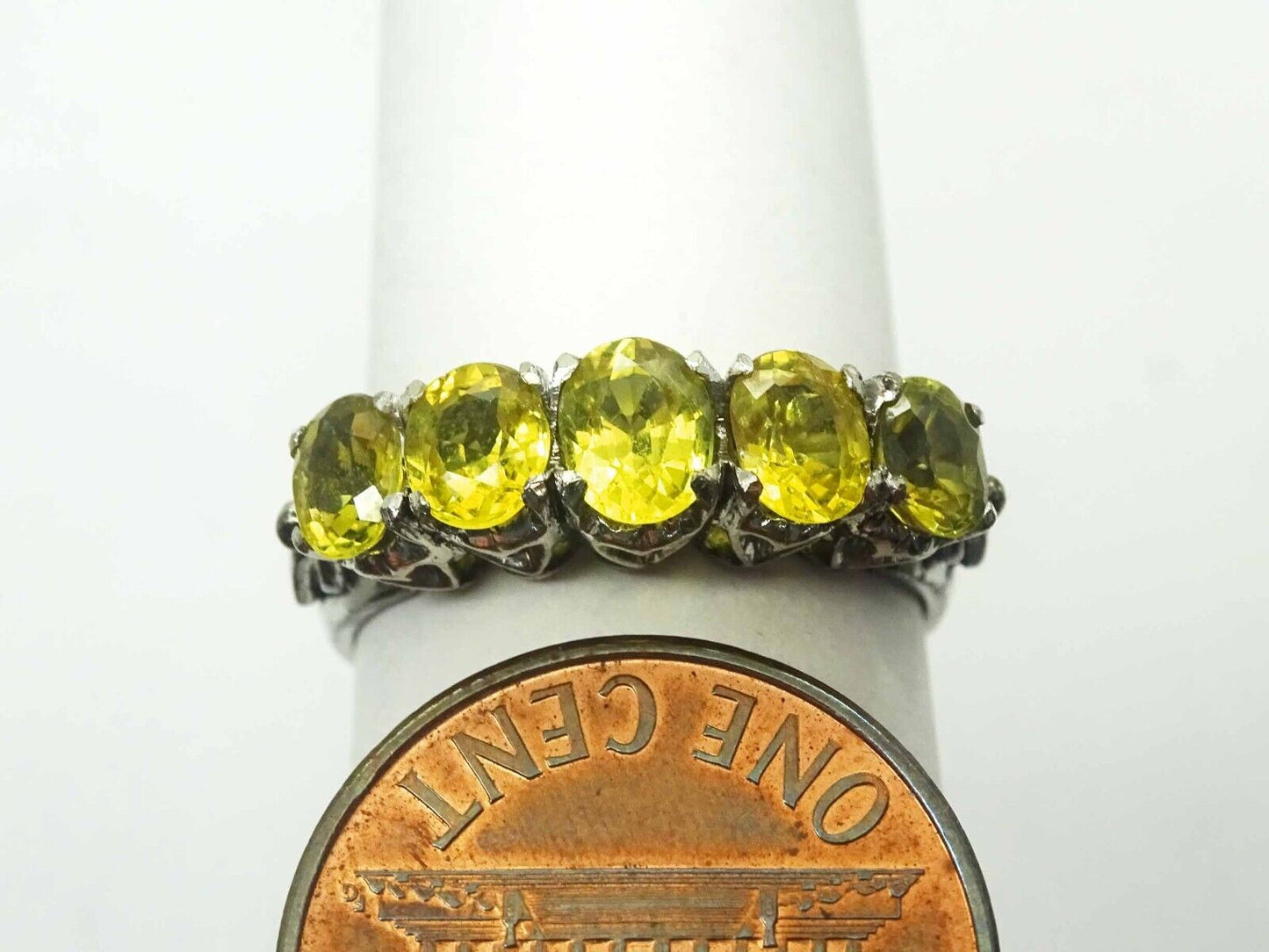 Ladies Natural Yellow Sapphire Openwork Filigree Ring 18k White Gold Size 7.5