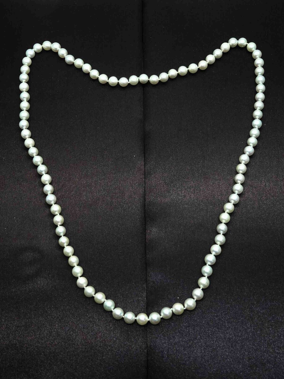 Vintage 8mm Saltwater Pearl Opera Length Necklace 30" Continuous Strand