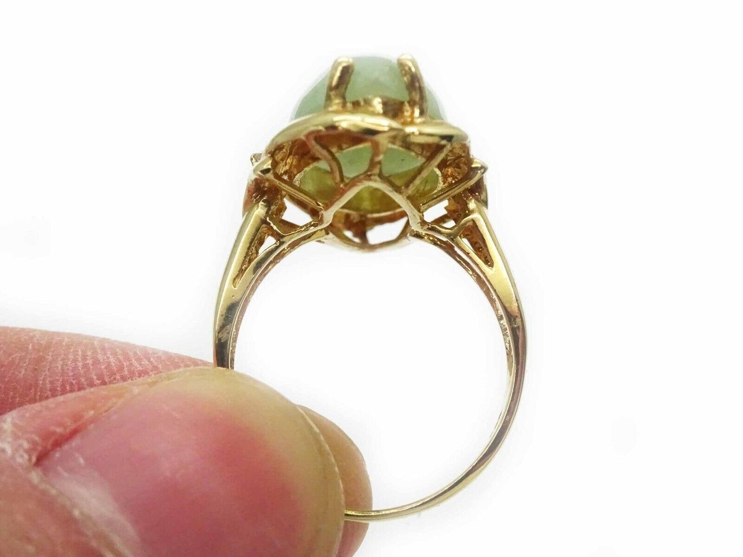 Estate 7.49ct Marquise Jade Cabochon Ring 14k Gold Size 6