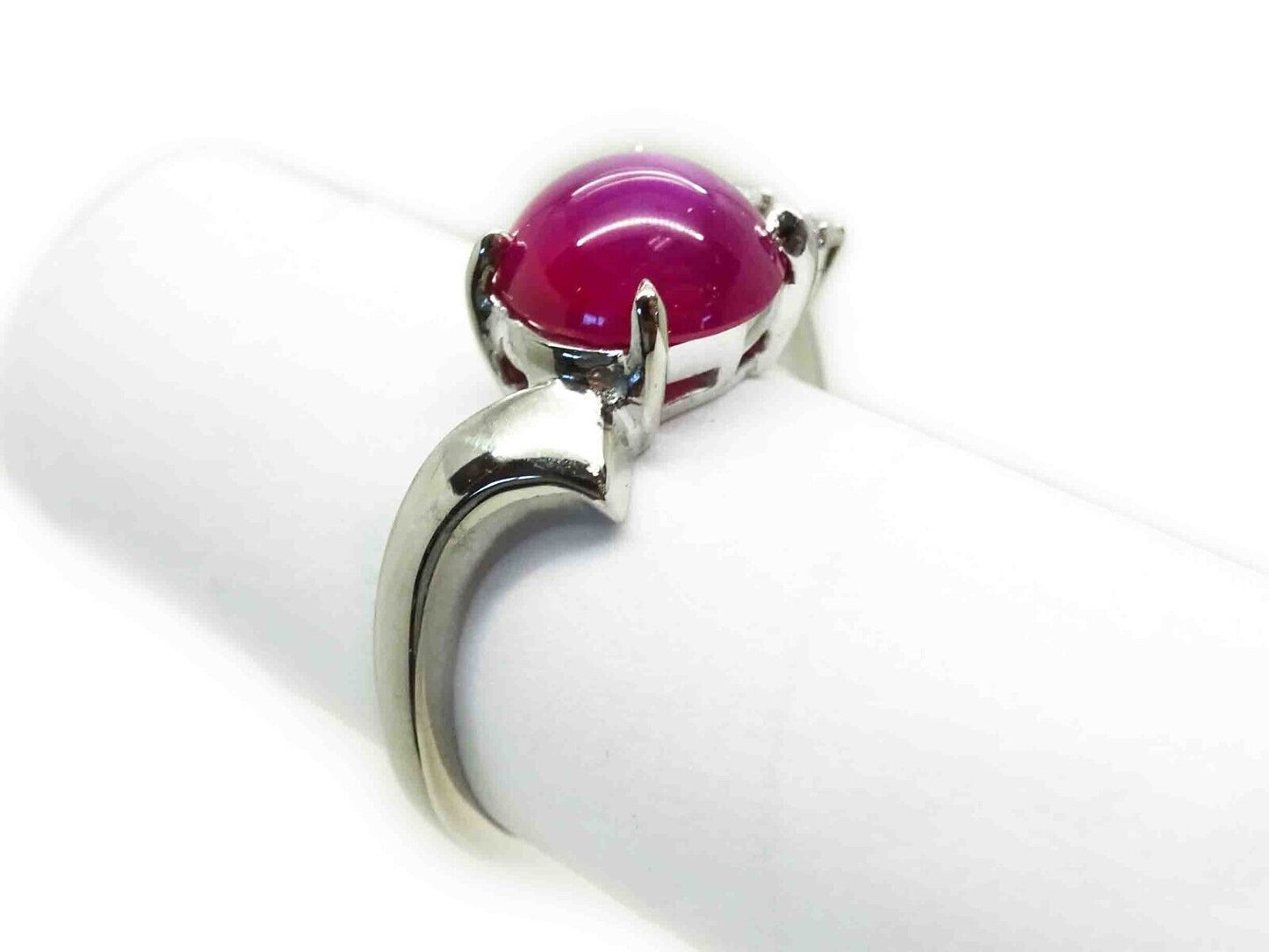 Vintage Lab-Created Lindy Star Ruby & Natural Diamond Ring 14k White Gold Sz 3.5