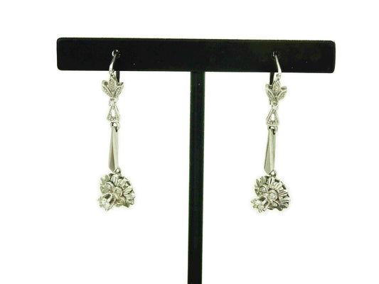 Mid-Century 0.54ct tw Diamond Flower Burst Dangle Earrings 14k White Gold