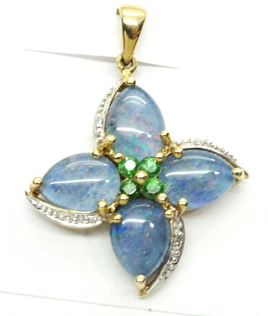 Natural Opal Triplet & Diamond Pendant 10K Yellow Gold