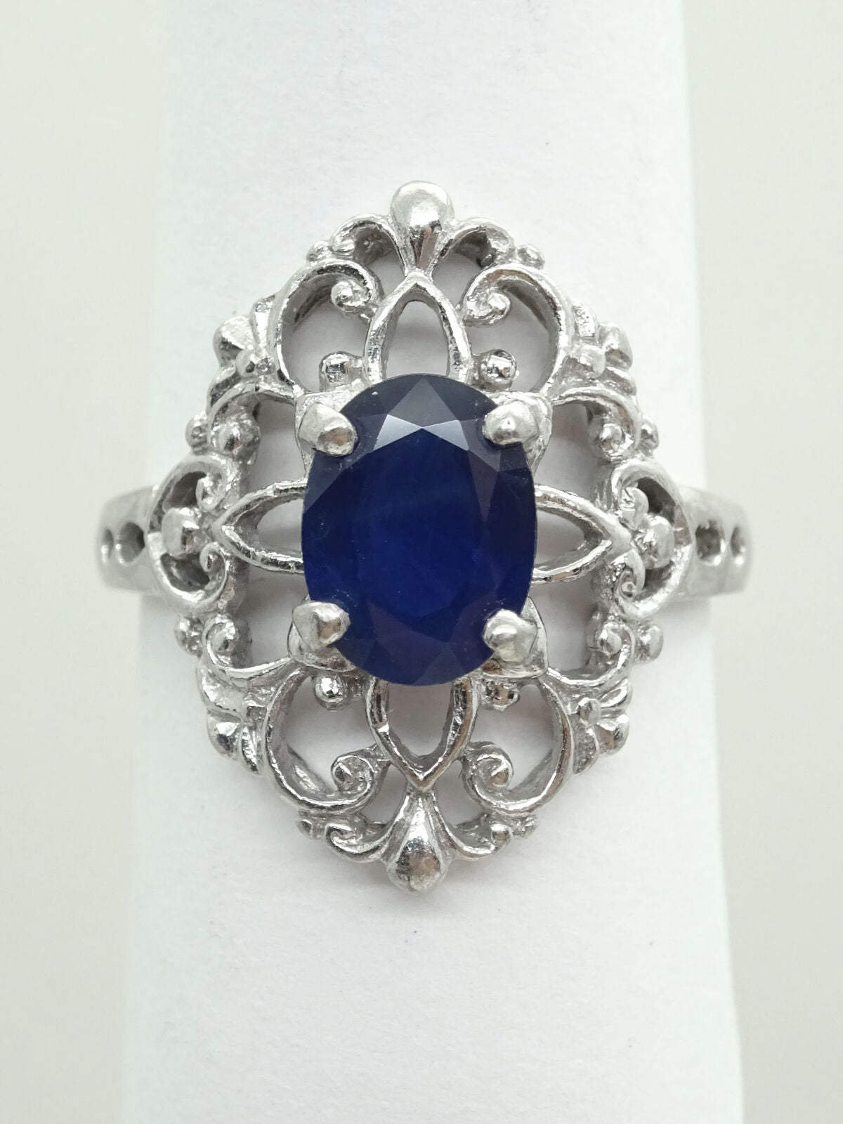 1.20ct Oval Sapphire & Diamond Filigree Ring Platinum Size 6.75 Gemworld