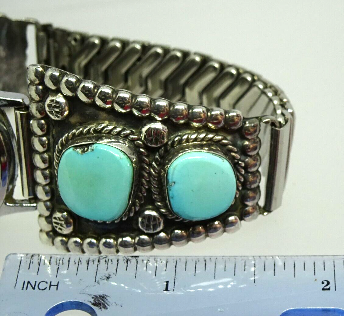 Native American Sterling Silver & Turquoise Watch Tips Signed AF