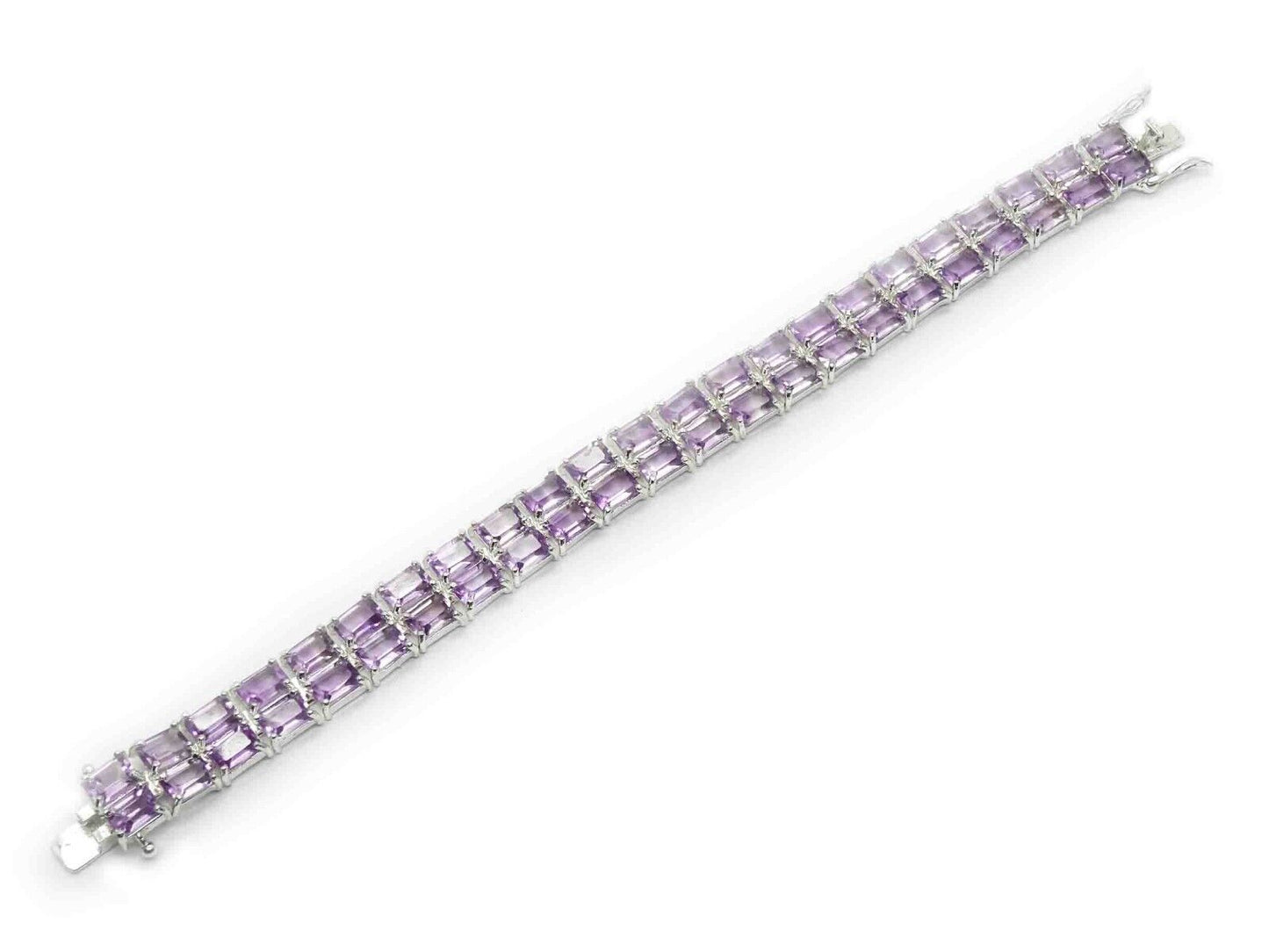 Em-Cut Natural Amethyst Double Row 12mm Tennis Bracelet Sterling Silver 7.25"