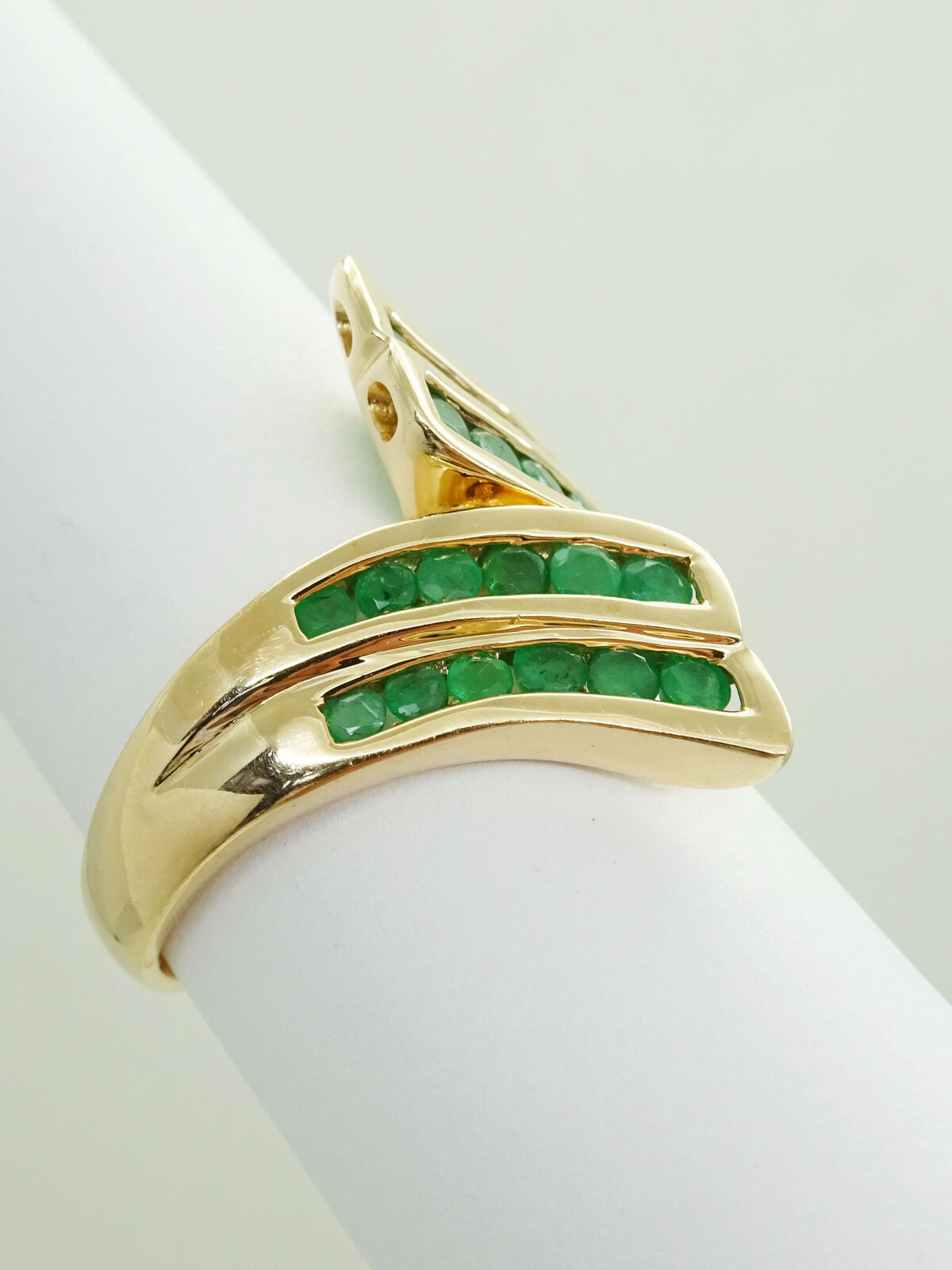 1.20ct tw Natural Emerald Bypass Style Ring 14k Gold Size 9.75