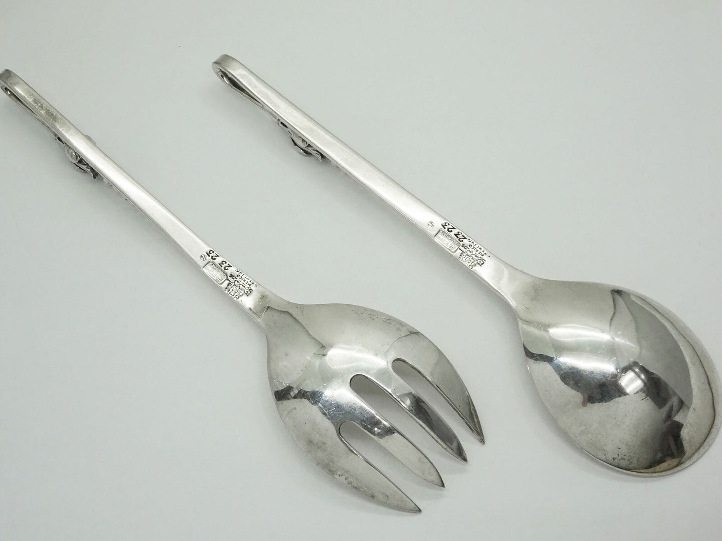 Mid Century Sanborns "Pea & Blossom" Sterling Silver Salad Servers 234 Grams