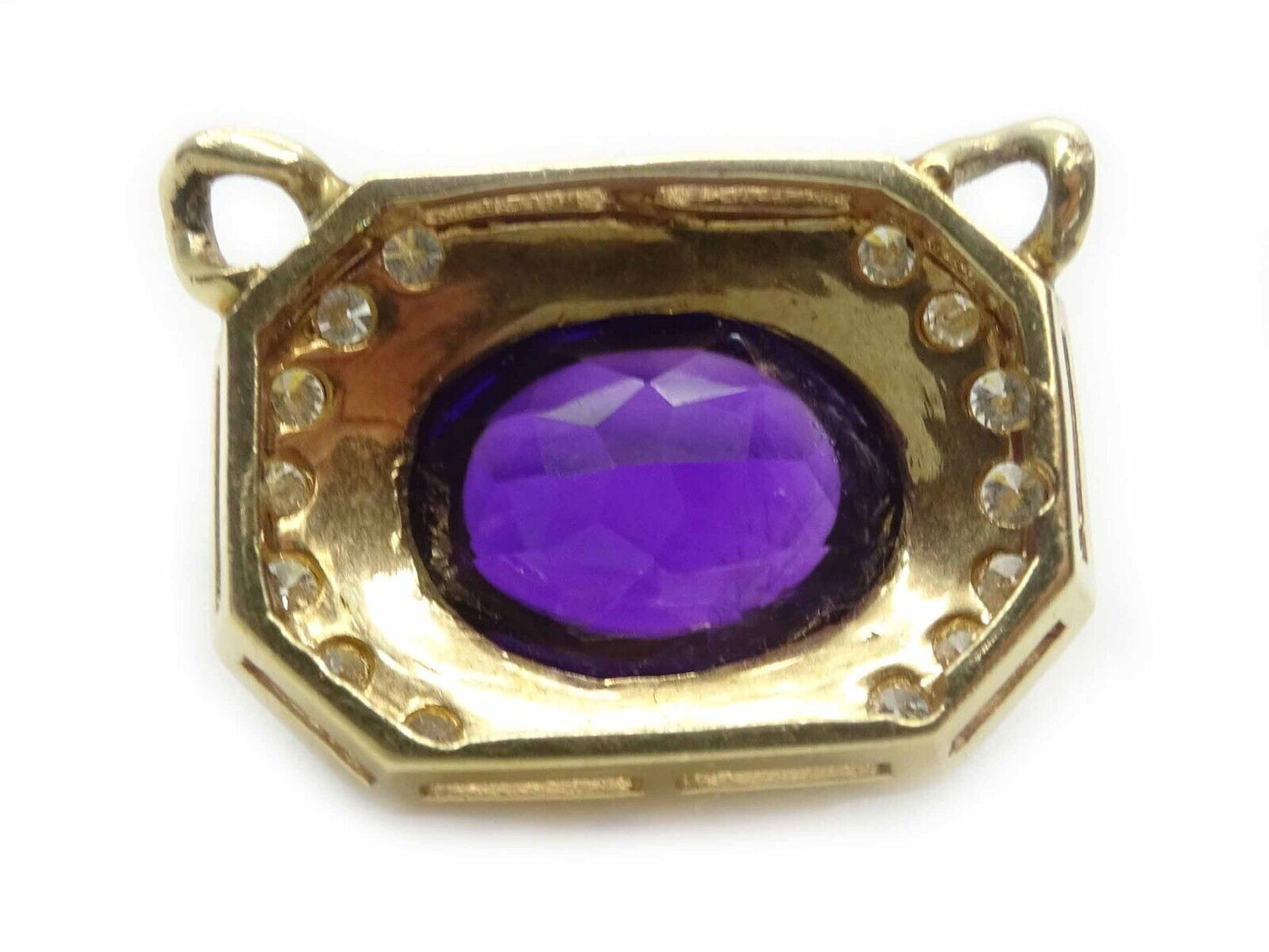 7.23ct Oval African Amethyst Cabochon & Diamond Slide Pendant 14k Gold