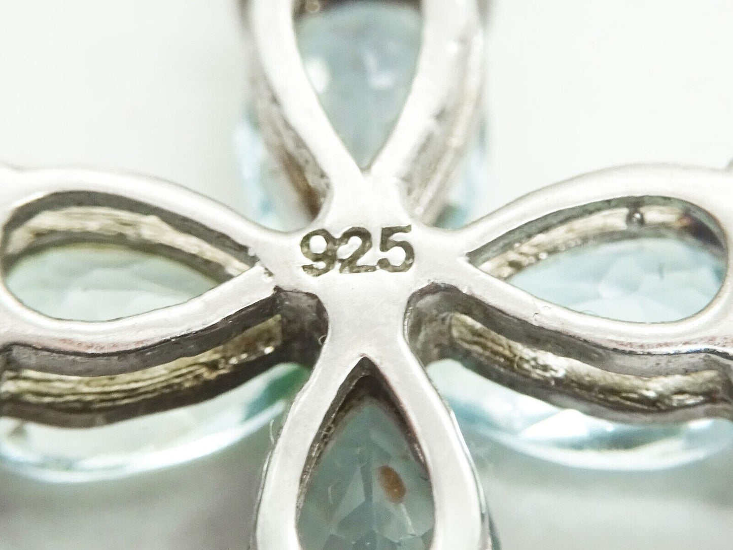 Pear Blue Topaz Cross Pendant Sterling Silver