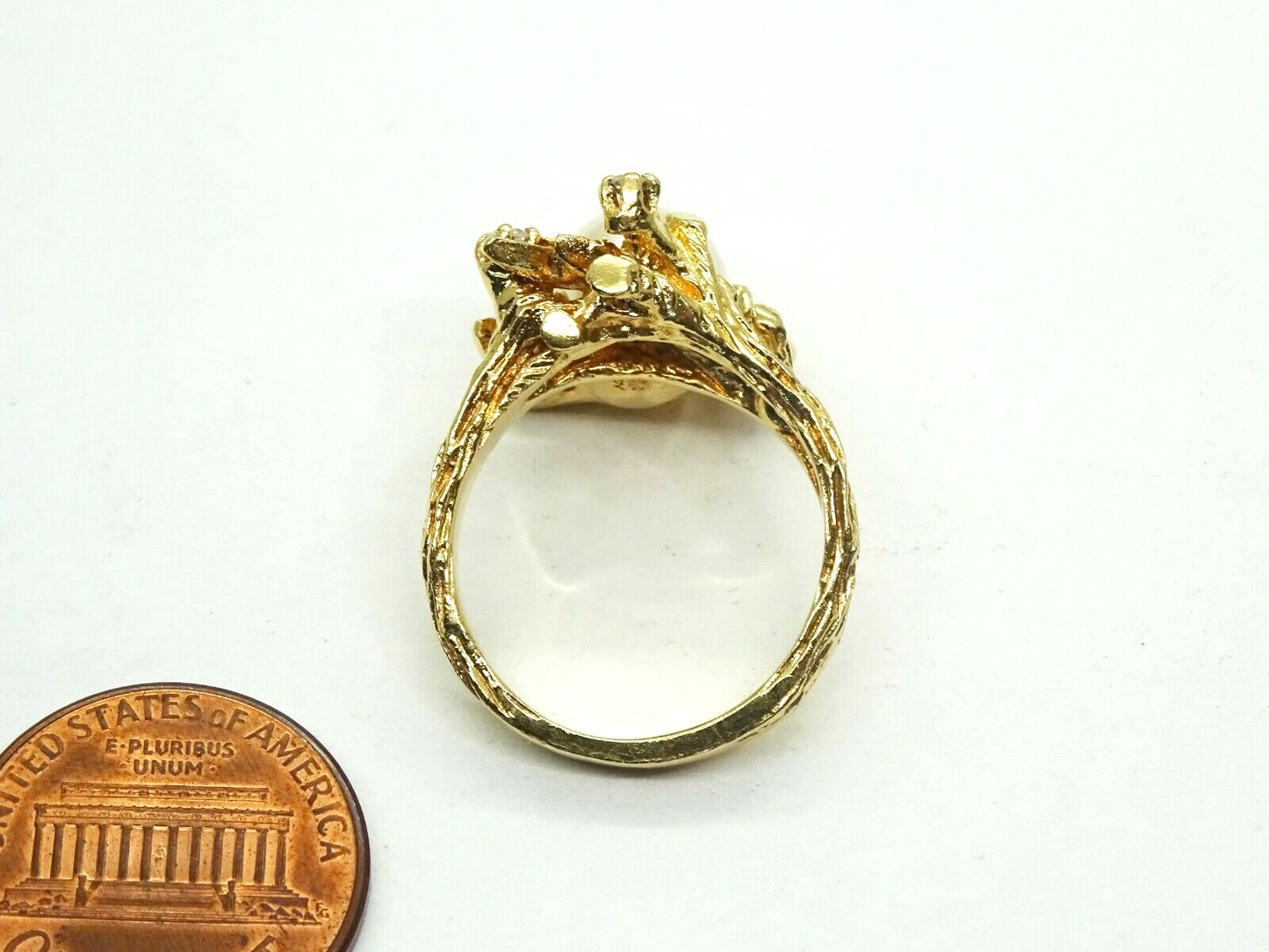 9mm Akoya Pearl & Earth Mined Diamond Leaf Design Ring 14k Gold Size 6.75