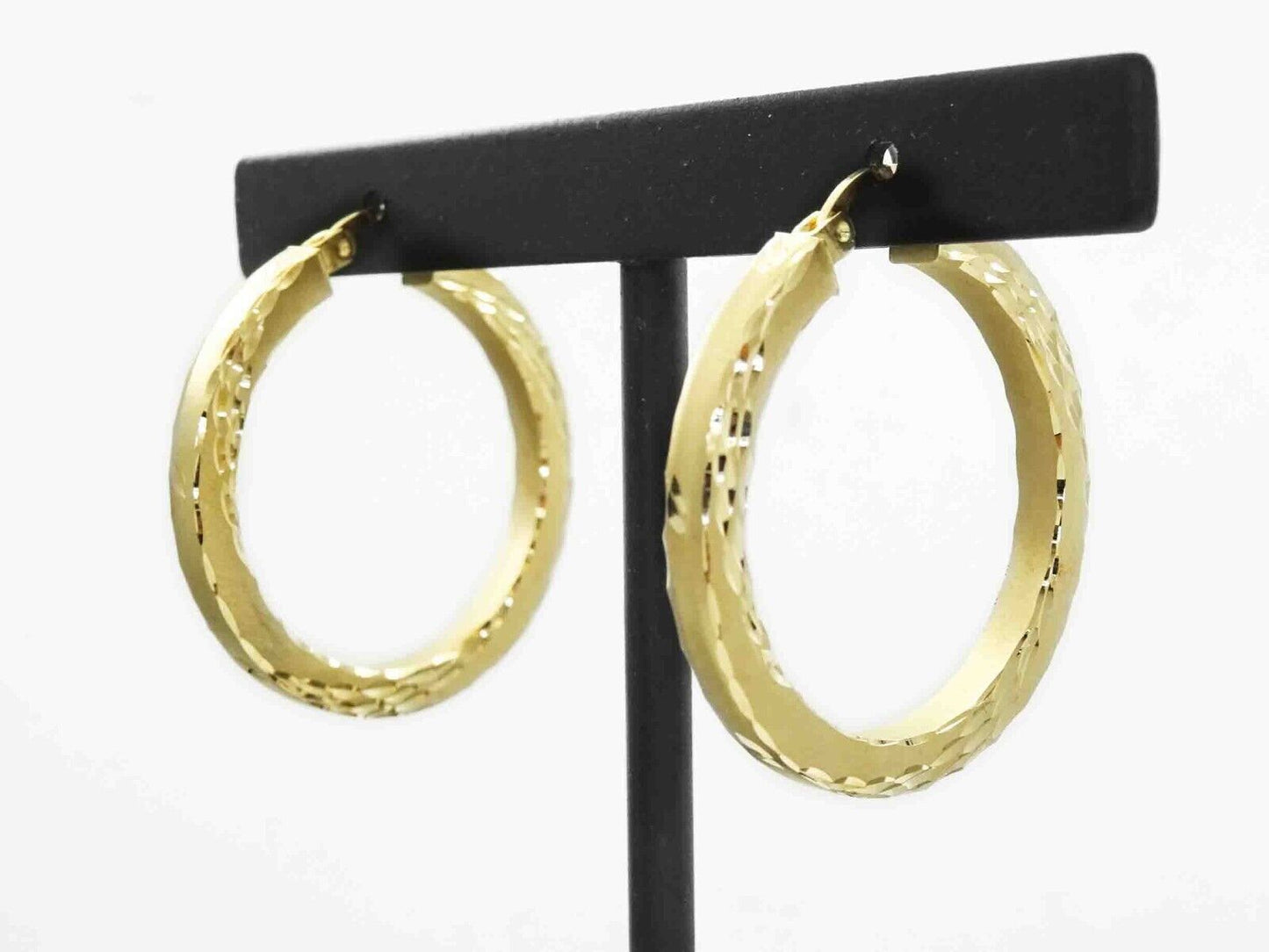 3mm Thick Dia-Cut Round Dangle Hoop Earrings 14k Gold