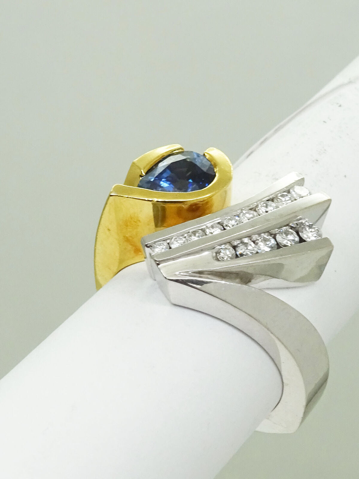 1.27ct tw Natural Sapphire & Earth Mined Diamond Ring 14k 2-Tone Gold Size 6.5