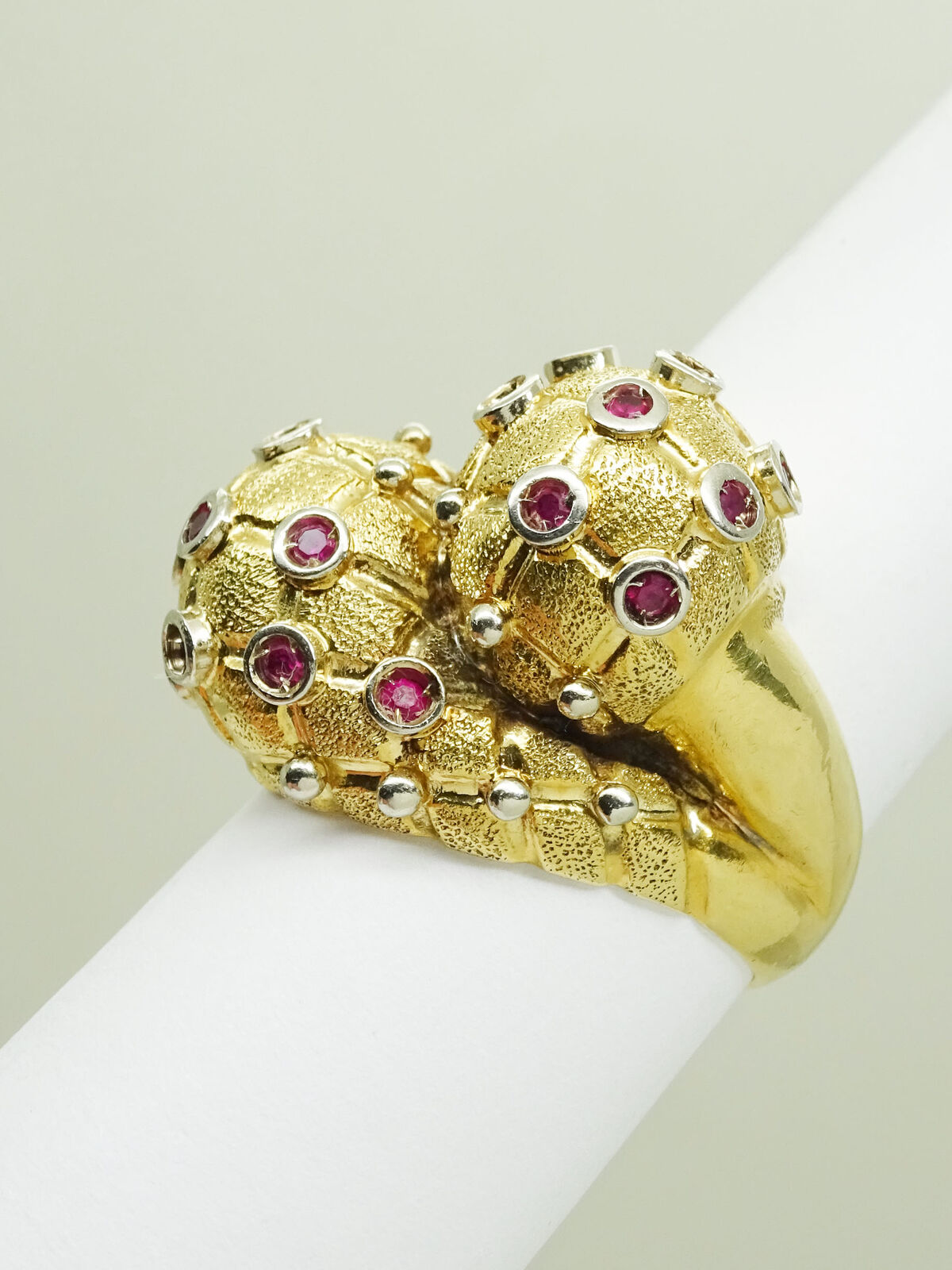 Mid Century Retro Ruby Double Knot Ring 18k Gold Size 7.25