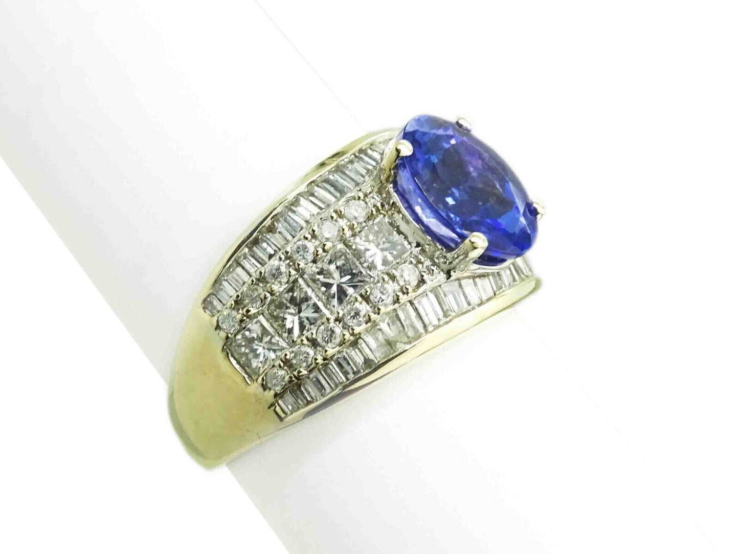 3.95ct tw Natural Tanzanite & Diamond Cocktail Ring 18k Gold Size 7