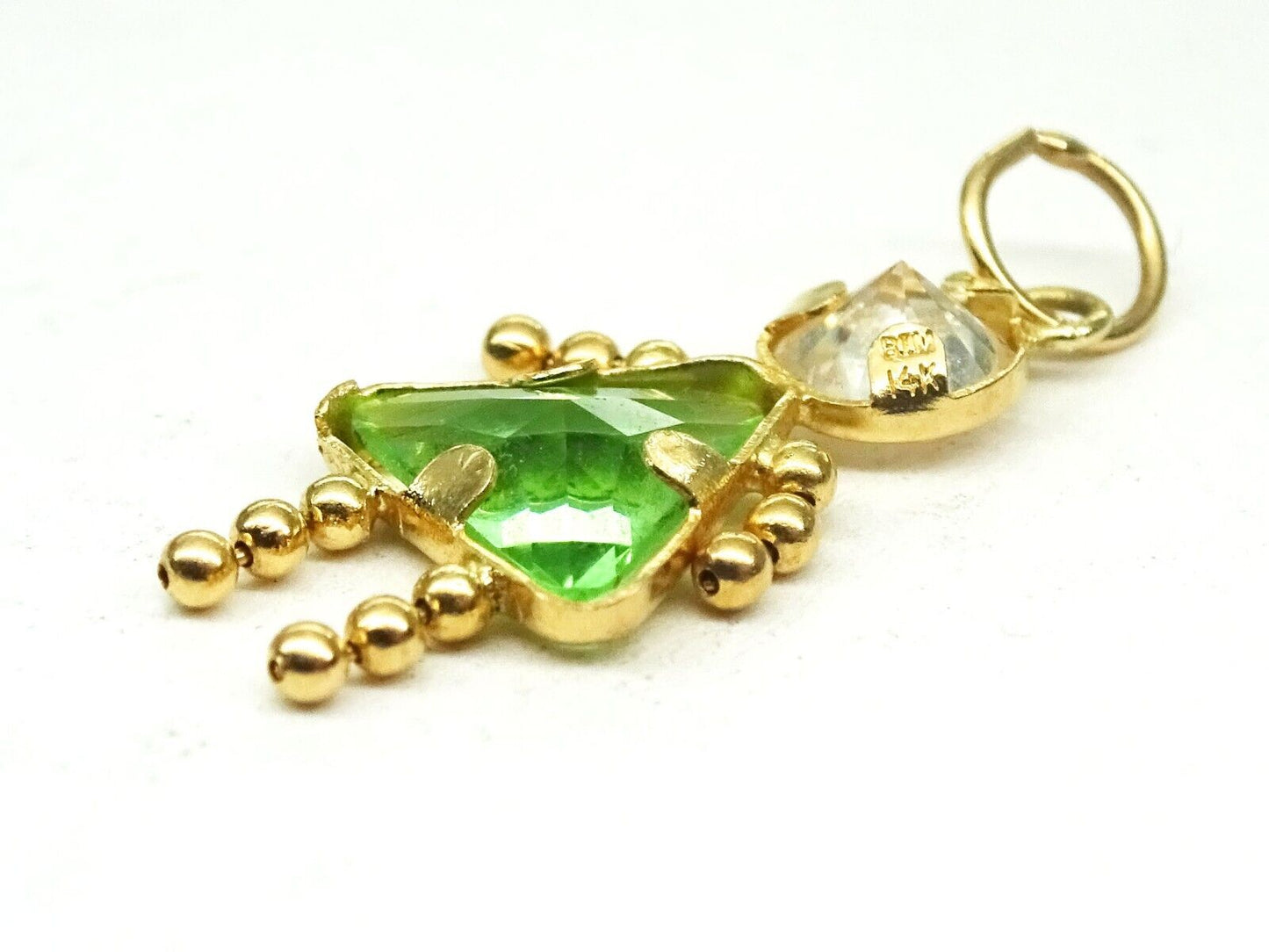 Green & White CZ May Girl Birthstone Charm 14k Yellow Gold