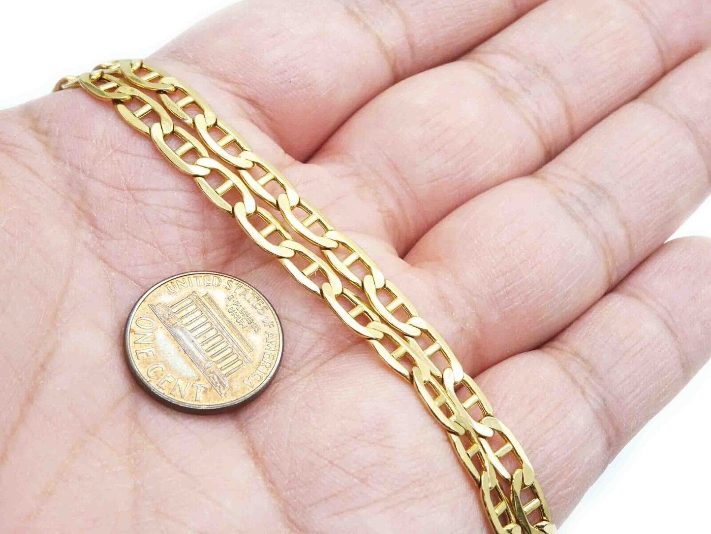 W. Kruk 5mm Wide Mariner Link Chain Necklace 14k Gold 22" Long 10.4 Grams