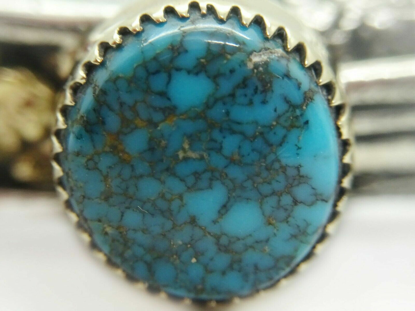 Natural Spiderweb Turquoise Cuff Bracelet Sterling Silver w/14k Gold Accents