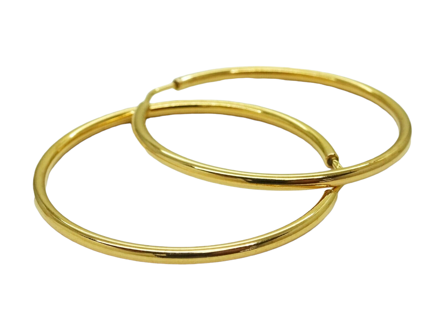 Thin 2mm Wide Hoop Earrings 18k Yellow Gold, 1.5" Hoops