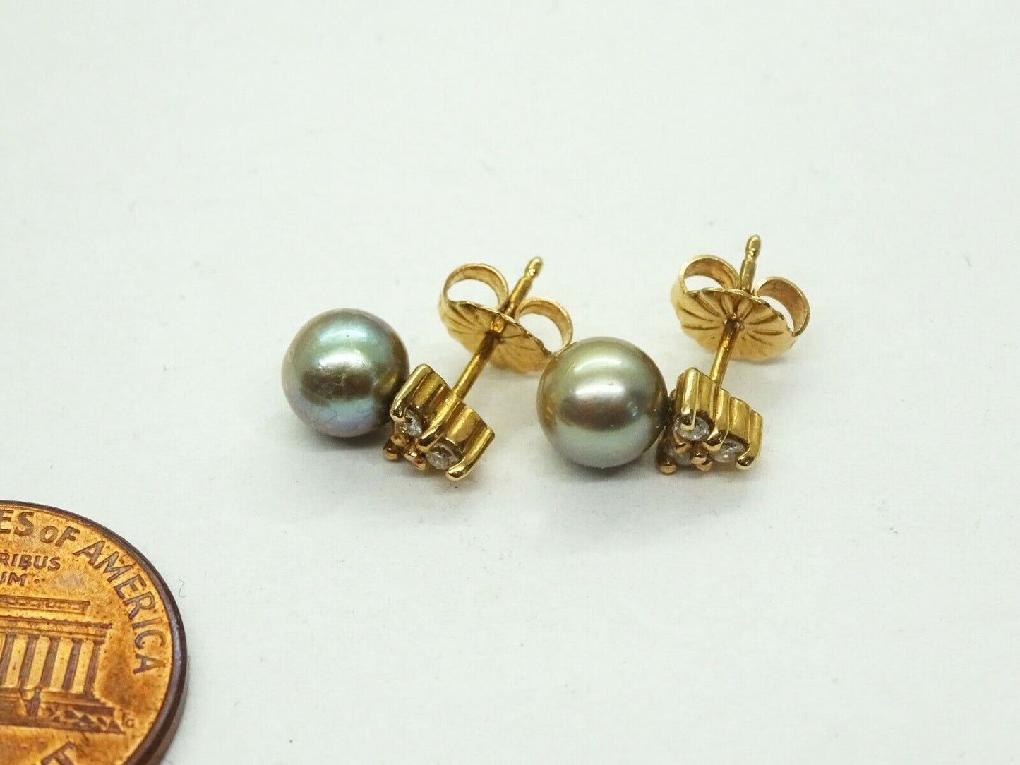 6mm Tahitian Pearl & Earth Mined Diamond Accent Stud Earrings 14k Gold