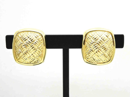 Italian Puffy Cushion Weave Design Euro Post Clip Earrings 14k Gold