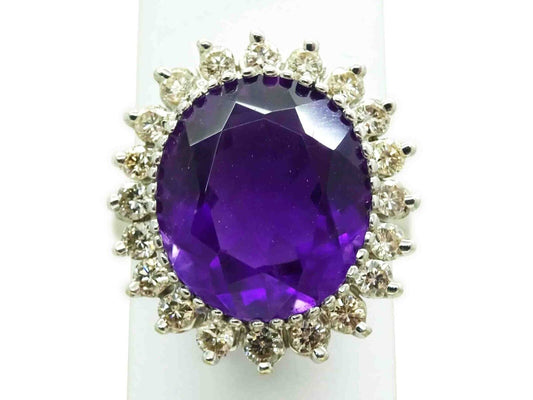 7.16ct tw Natural Amethyst & Diamond Halo Filigree Ring 14k White Gold Size 7