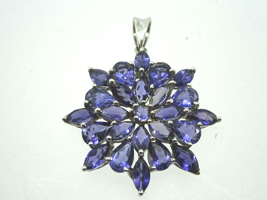 Natural Iolite Starburst Cluster Pendant 10k White Gold