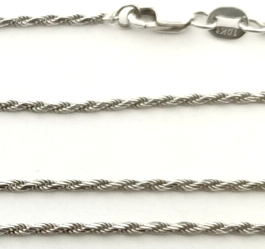 10k White Gold 1mm Wide Rope Chain Necklace 22'' Long, 4.1g