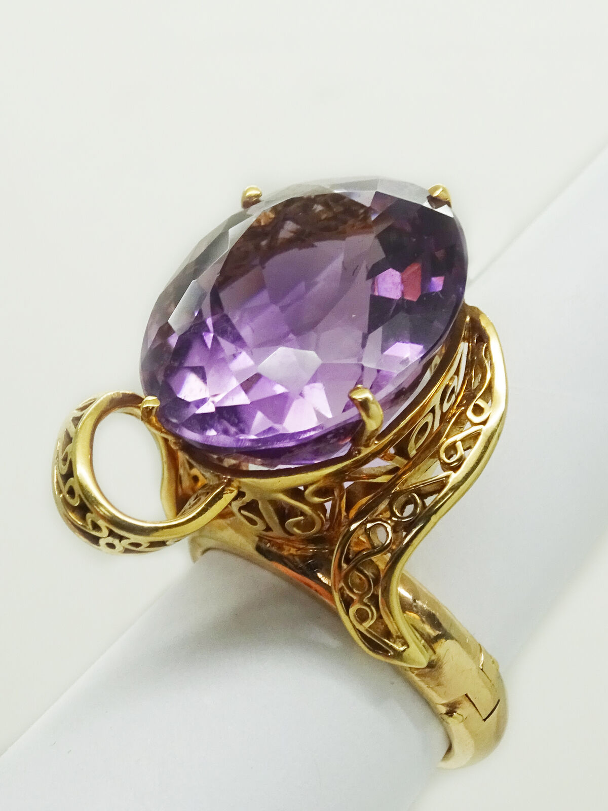 Large Oval Amethyst Secure Superfit Shank 14k / 18k Gold Ring, Size 5.5 - 7