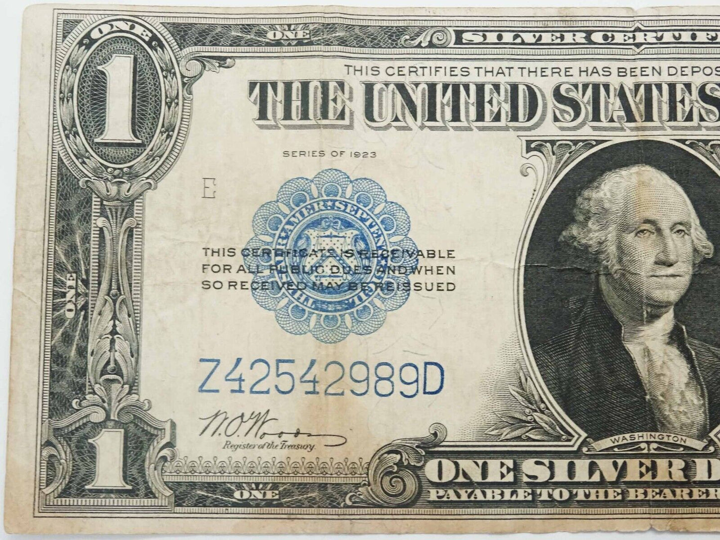 1923 $1 Silver Certificate Large Note Z42542989D Fine