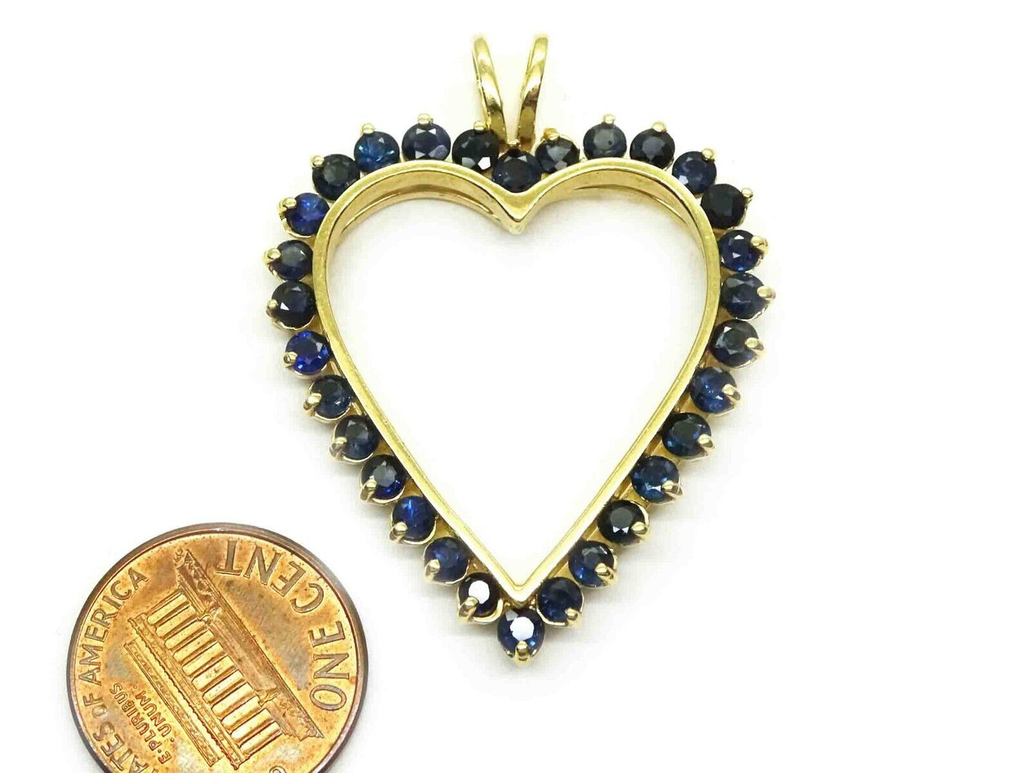 3.00ct tw Sapphire Large Open Heart Pendant 14k Gold 9.5 Grams