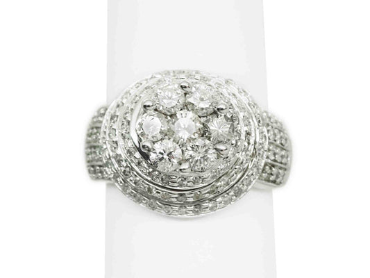 1.57ct tw Natural Diamond Cluster Step Dome Ring 14k White Gold Size 7.5