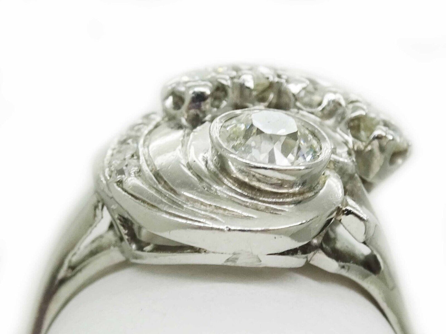 Art Deco 1.18ct tw Natural Diamond Swirl Platinum Ring Size 10.75