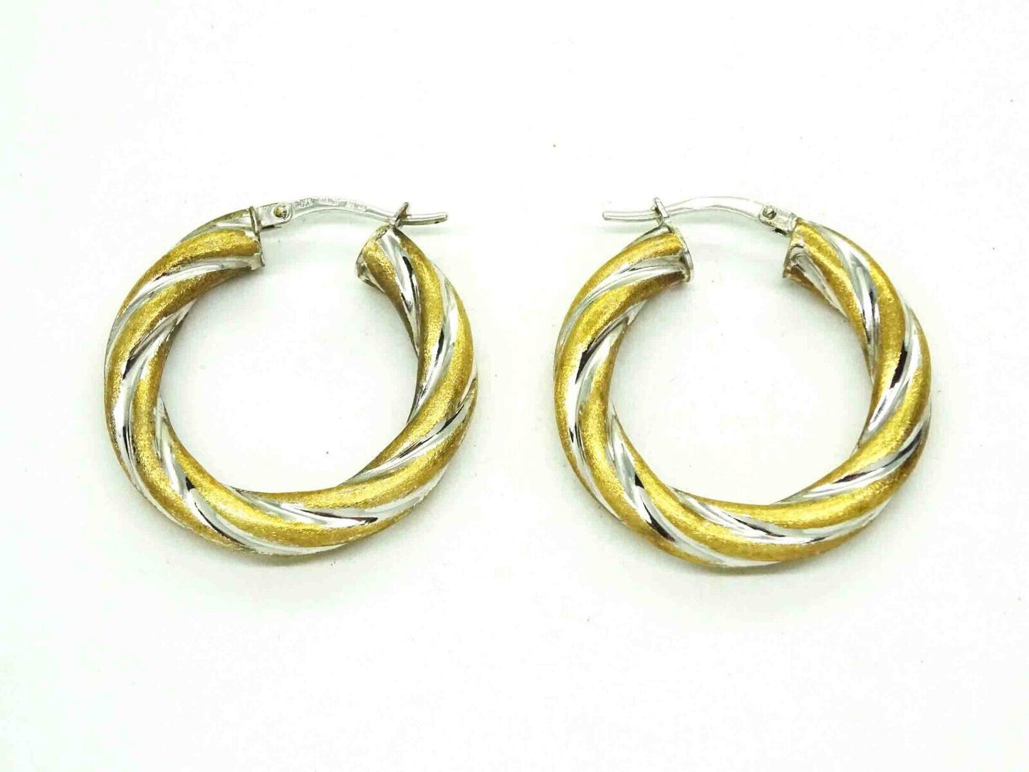 Designer OTC Italian Puffy Twist Style Hoop Earrings 14k Two-Tone Gold