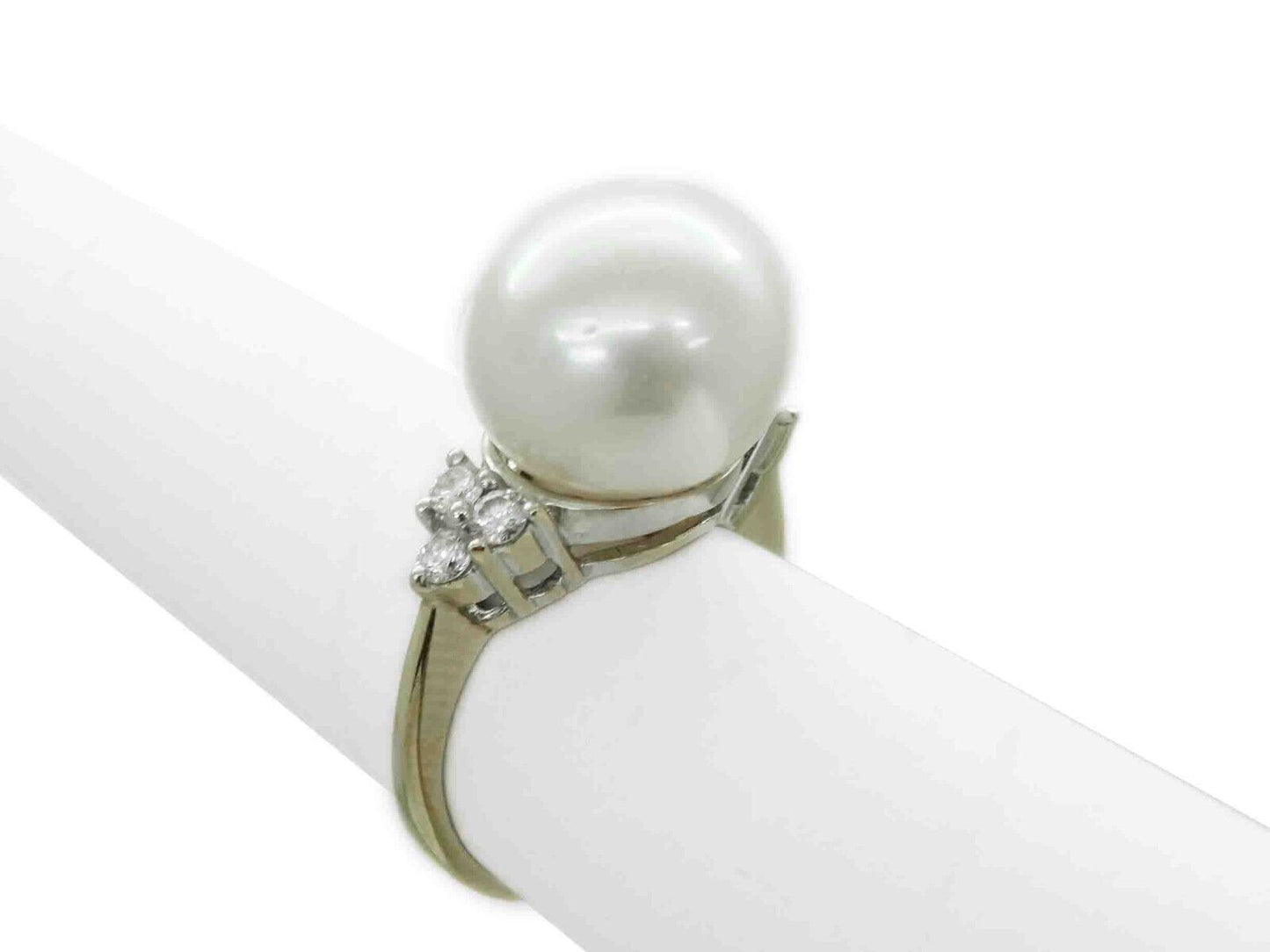 11.9mm Wide Natural Pearl & Diamond Accent Ring 18k Gold Size 4.5